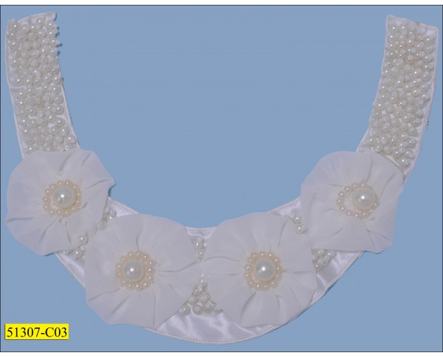 Collar Applique Beaded and Floral Organza U-shape 10 1/2'x8 1/2"
