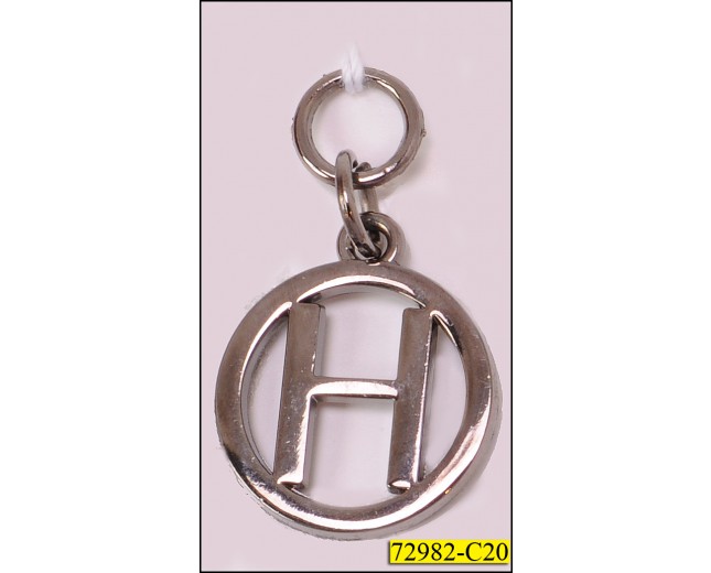Zipper Pull Metal Round Letter "H" 1 1/4" Gunmetal
