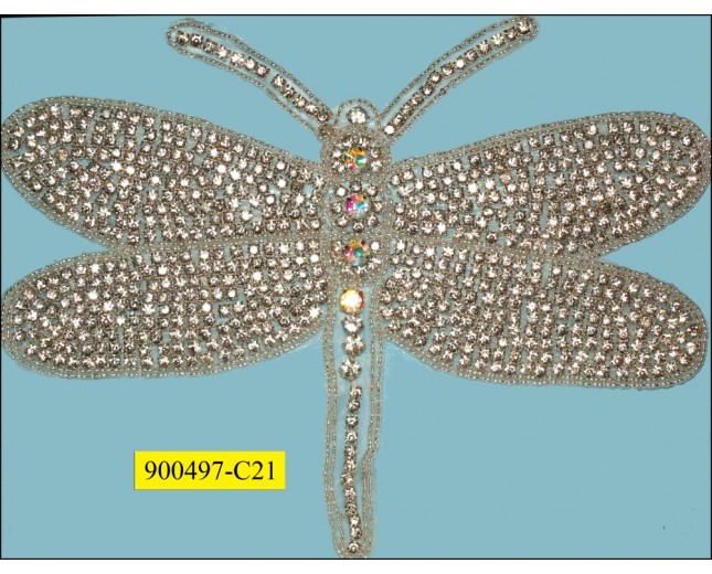 Applique rhinestone dragonfly 10 7/8x8 1/2" Clear