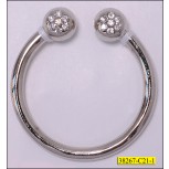 Metal Open Ring with 2 Ball Each End with Rhinestone 1 1/2" Nickel