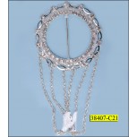 Buckle Round with Rhinestone in Bar and Chain Hanging 1 9/16" Clear and Nickel