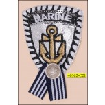 Marine Brooch 3 1/2" x 2 1/4" Silver and Black