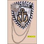 Marine Brooch with Hanging Chain 3 1/2" x 2 1/4" Silver