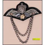 Marine Brooch with Hanging Chain 3 1/2"x1 3/4" Black and Silver