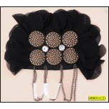 Chiffon Applique with Metal Chain Tassel 3x71/2" Black and Silver