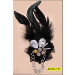 Applique with Feather, Pin and Beads Haging Chain on Black mesh