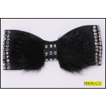 Bow Fake Fur with Ribbon Studs 3 3/4"x 1 1/2" Gunmetal and Black