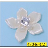 Flower satin with Rhinestone and pearl 1/2" Ivory