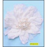 Silk Flower Applique with Chiffon and pearls 12cm White