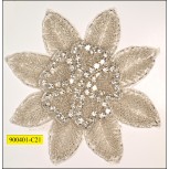 Applique flower with beads 5" Silver and White