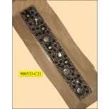 Multisize beaded lace on Black mesh 4 1/4" Silver and Blue