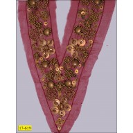 Collar Beaded "V" Shape Applique on Fabric 10"x15" Antique Brass and Maroon 