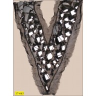 Collar Beaded "V" Shape Applique with Chain on Organza 10"x16 1/2" Black