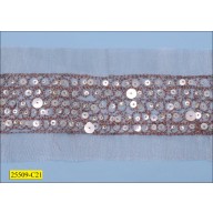Cup Sequins and Embroidered Mesh Tape with Rust Lurex 1 3/4" Silver and Multisize Silver