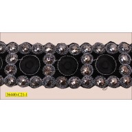 Beads with Lurex Embroidered Hot Fix 2 1/4" Black and Gunmetal