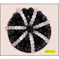 Applique round shape with Beads and Rhinestone 1 1/2'' Black