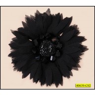 Brooch Applique Chiffon with beads and stones in center Black