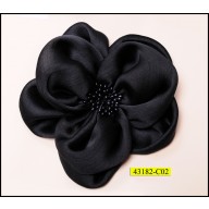 Flower satin with center beads 4 3/4" Black