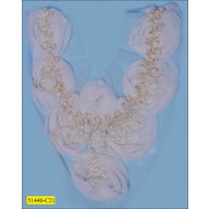 Collar Floral Chiffon Applique with Pearl 9"x12" White and Gold