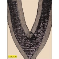 Collar Sequins V-shape Applique 10 1/4"x11" and 3/4" Mesh Black