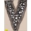Collar Beaded "V" Shape Applique with Chain on Organza 10"x16 1/2" Black