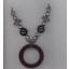 Necklace Beaded w/2Rings+Round Pendant 6" Blk/Silv